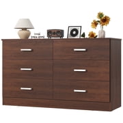 Frmobepts Wood Dresser for Bedroom, 6 Drawer Dresser, 15.8" D x 47.2" W x 27.7" H, Walnut Brown