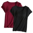 thumbnail image 1 of Frnrwgo 2PC Womens Pajama Tops Built-in Cup Soft Solid Color Homewear，Cozy Crewneck Short Sleeve Lounge Tops, 1 of 2