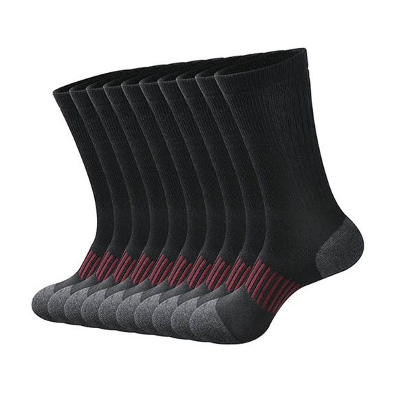 Frnrwgo 5 Pairs Men's Long Tube Socks Breathable Cotton Sweat Wicking Cushion Heel Outdoor Running Sports Socks