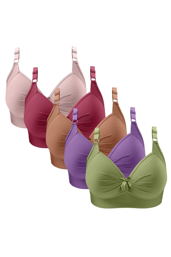 5PC Womens Bras, Simple Solid Color Bras, Soft Cup Comfy Everyday Wear