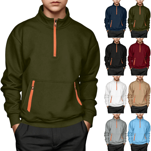 Frnrwgo Big Boys 5‑15 Years Sweatshirt Stand Collar Half‑Zip Long‑Sleeve with Pocket for School Daily