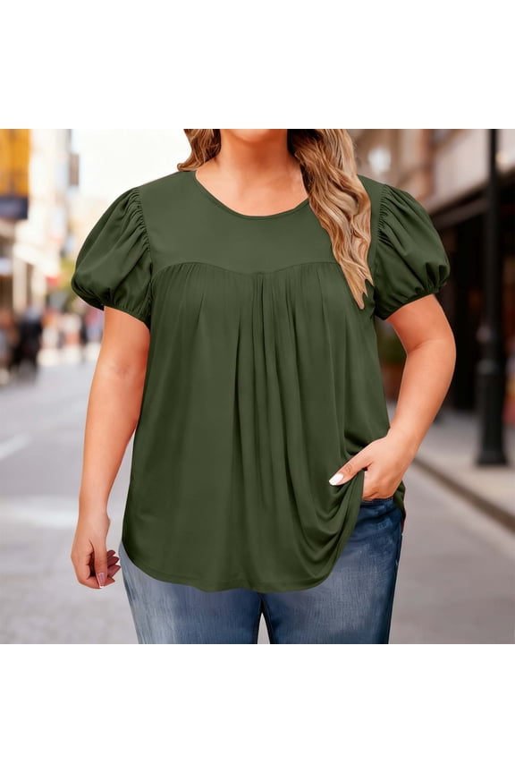 Blouses for Women Solid Color Crew Neck Cozy Shirt Loose Fit Short Sleeve Elegant Tops for Summer