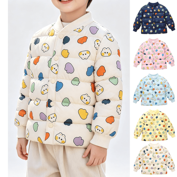 Frnrwgo Boys 2-8Y Quilted Padded Jacket Stand Collar Snap Front Printed Soft Comfortable Fall Winter Coat
