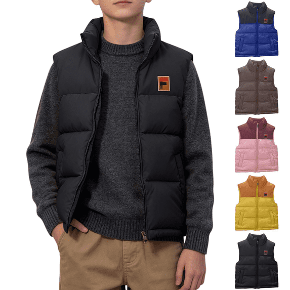 Frnrwgo Boys 3-14Y Quilted Padded Vest Zip Up Stand Collar Color Block Lightweight Winter Gilet