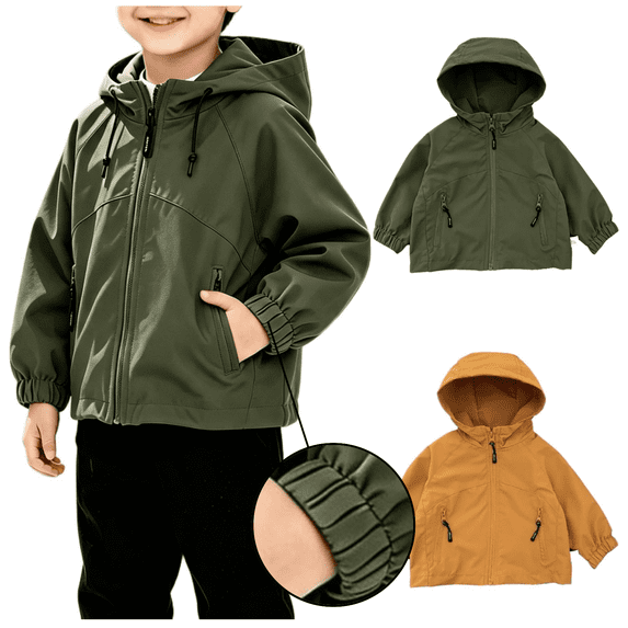 Frnrwgo Boys 6M-4Y Hooded Windbreaker Jacket Zip Up Casual Outdoor Coat with Zipper Pockets