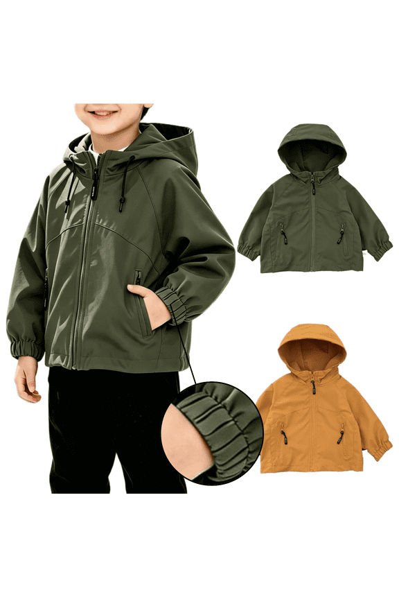 Boys 6M-4Y Hooded Windbreaker Jacket Zip Up Casual Outdoor Coat with Zipper Pockets