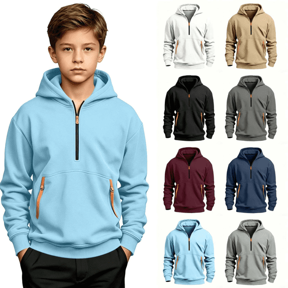 Frnrwgo Boys Hoodie 5-15Y Fleece Lined Half Zip Heavyweight Pullover Sweatshirt for Fall Winter