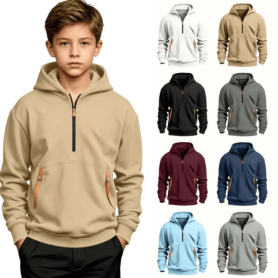 Frnrwgo Boys Hoodie 5-15Y Fleece Lined Half Zip Heavyweight Pullover Sweatshirt for Fall Winter