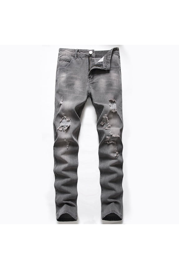 Denim Jeans for Men Ripped Straight Leg Slim Cut Stretch Distressed Party Night Out Pants