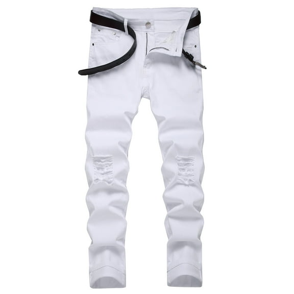 Frnrwgo Distressed Jeans for Men Washed Stretch Trendy Ripped Outdoor Daily Weekend Denim Pants