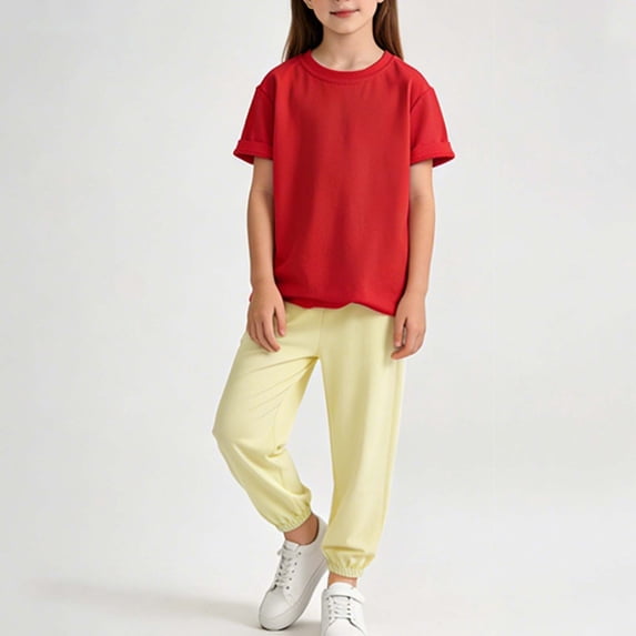 Asgosdo Girls 2 Piece Outfits Fashion Short Sleeved T-Shirt and Jogger Pants Clothing Sets Size 1-12 Years