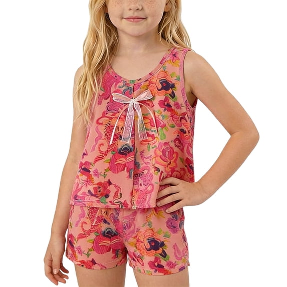 Asgosdo Girls 2 Piece Summer Outfit Lounge Set Butterfly T Shirt and Elastic Waist Shorts 2 Piece Clothing Sets Size 0-12 Years