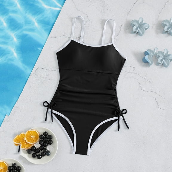 Asgosdo Girls Bathing Suit One Piece Swimsuit Racerback Drawstring Swimwear With Bustier Size 7-16 Years