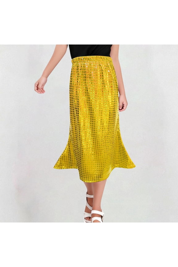 Girls Midi Skirts Summer Casual Gird High Waisted Sparkle Trendy Party Skirts Size 3-16Y