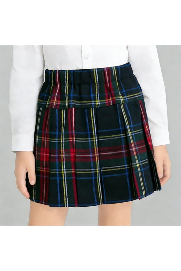 Girls Mini Skirts School Uniform Elastic Waisted Pleated Grid Colorful Casual Skirts Size 2-12Y