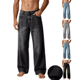 thumbnail image 1 of Frnrwgo Jeans for Men Loose Fit Wide Leg Drawstring Elastic Waist Retro Casual Denim Pants, 1 of 5