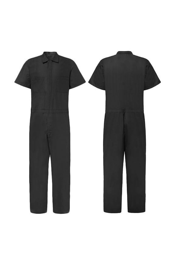 Jumpsuit Set for Men Solid Color Short Sleeve Zip Front Breathable Lightweight Summer Workwear