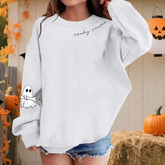 Frnrwgo Kids Girls Sweatshirts Graphic Print Long Sleeve Base Layer Pullover Round Neck Stretch Blended Casual Soft Top