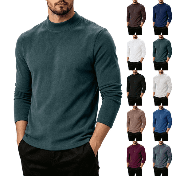 Frnrwgo Long Sleeve Shirts for Men Heavyweight Thermal Base Layer Mock Neck Solid Color Fall Winter