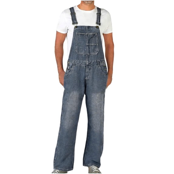 Frnrwgo Men Denim Utility Jumpsuit Relaxed Fit Stretch Bib Overalls Patterned Washed Pocket Long Pants