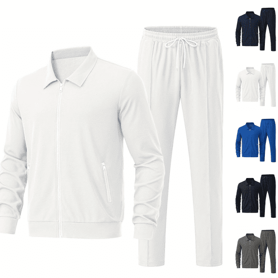 Frnrwgo Men's 2-Piece Athletic Set Loose Fit Full Zip Breathable Comfortable Lightweight Tracksuit Casual Outfit with Pockets