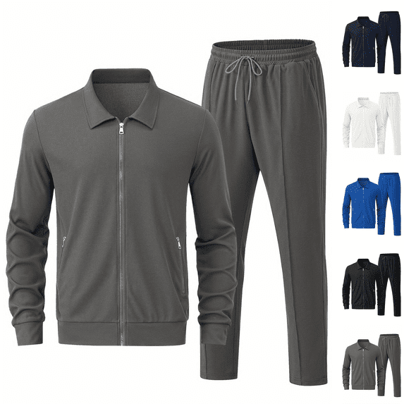 Frnrwgo Men's 2-Piece Athletic Set Loose Fit Full Zip Breathable Comfortable Lightweight Tracksuit Casual Outfit with Pockets