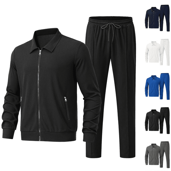Frnrwgo Men's 2-Piece Athletic Set Loose Fit Full Zip Breathable Comfortable Lightweight Tracksuit Casual Outfit with Pockets
