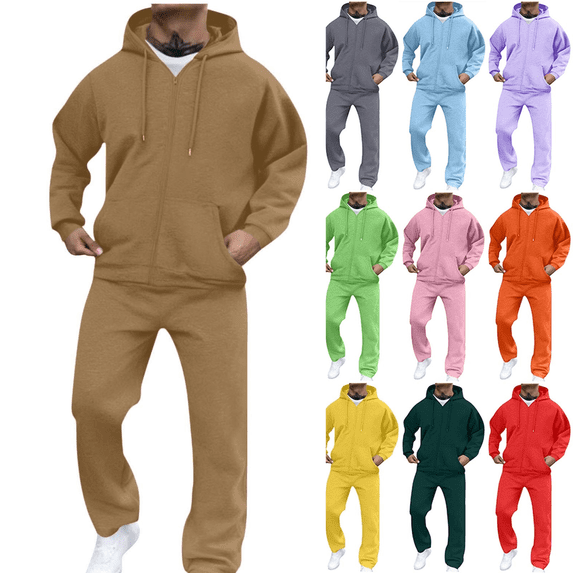 Frnrwgo Men's 2-Piece Hoodie and Pants Set Loose Fit Warm Comfortable Casual Tracksuit Fall Winter Outfit with Pockets