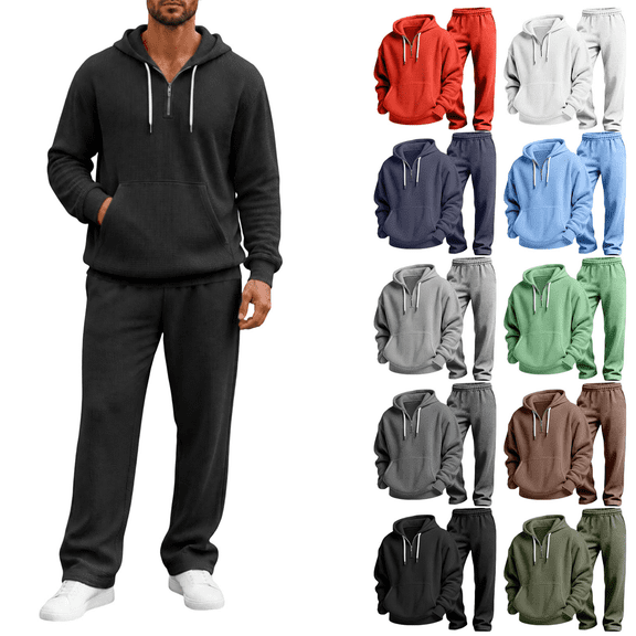Frnrwgo Men's 2 Piece Hoodie and Sweatpants Set Loose Fit Warm Comfortable Tracksuit Fall Winter Outfit with Half Zip