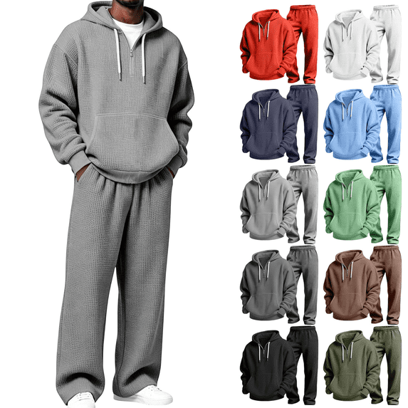Frnrwgo Men's 2 Piece Hoodie and Sweatpants Set Loose Fit Warm Comfortable Tracksuit Fall Winter Outfit with Half Zip