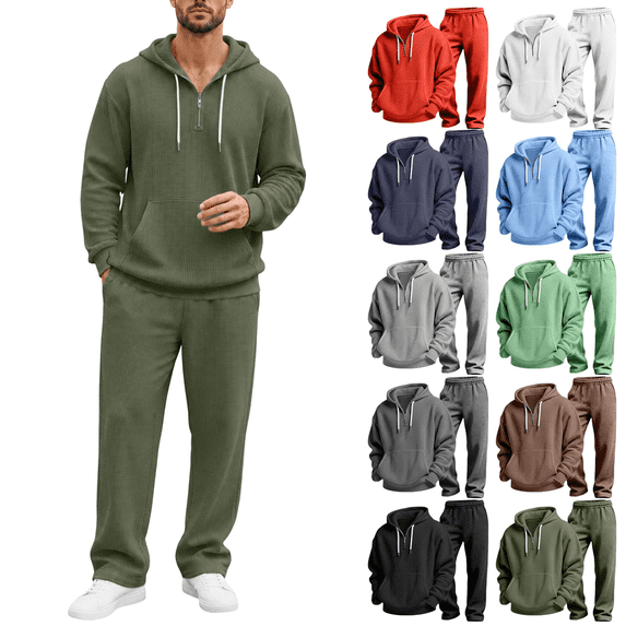 Frnrwgo Men's 2 Piece Hoodie and Sweatpants Set Loose Fit Warm Comfortable Tracksuit Fall Winter Outfit with Half Zip