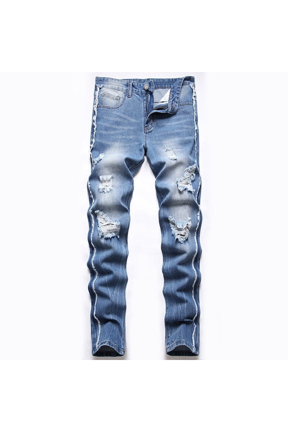 Men's Arrival Ripped Jeans Straight Leg Slim Cut Distressed Denim Versatile Everyday Jeans
