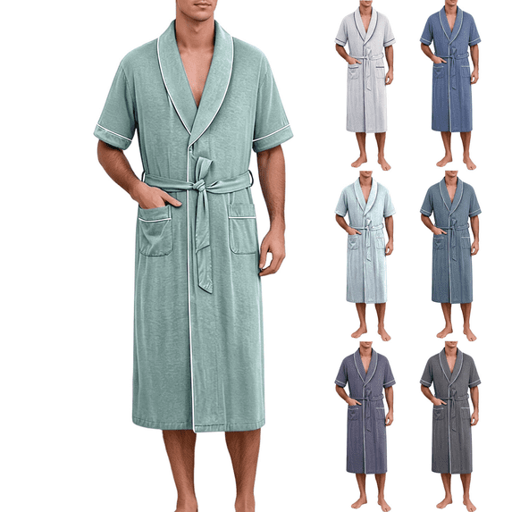 Resource Protection Frnrwgo Men's Bathrobe Short Sleeve Pockets Belt Solid Color for Home ...