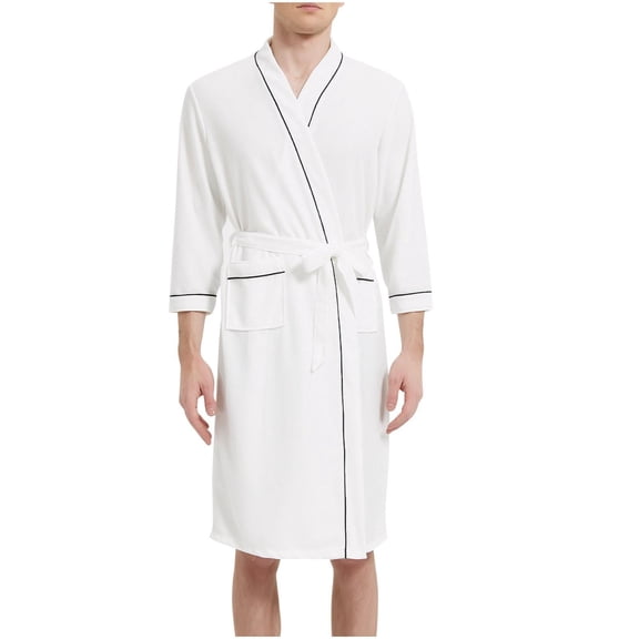 Frnrwgo Men's Big Tall Long Sleeve Robes with Pockets Tie Waist Loose Fit Solid Color Home Pajamas