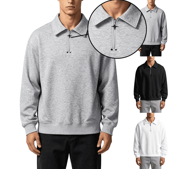 Frnrwgo Men's Cotton Blend Sweatshirt Loose Fit Half Zip Lapel Collar Long Sleeve Fall Winter Casual Pullover Top