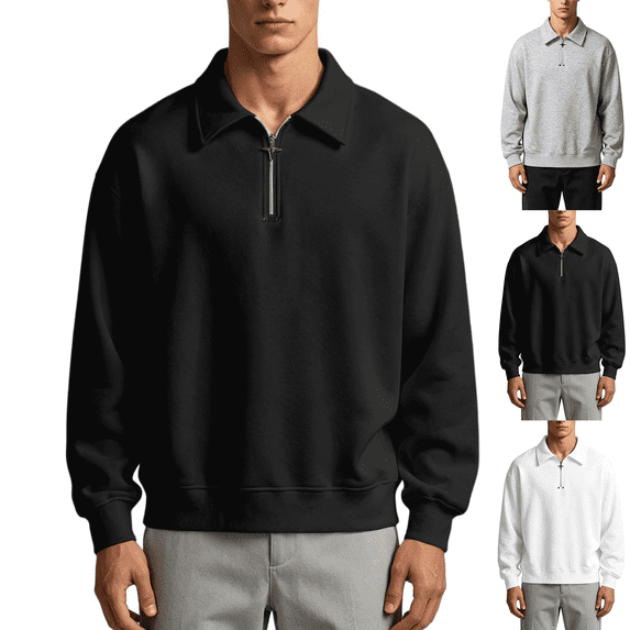 Frnrwgo Men's Cotton Blend Sweatshirt Loose Fit Half Zip Lapel Collar Long Sleeve Fall Winter Casual Pullover Top