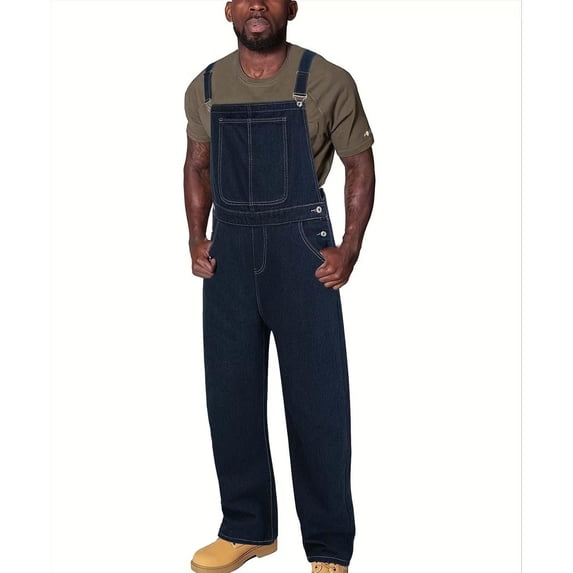 Frnrwgo Men's Denim Bib Overall, Mens Relaxed Fit Overall Midweight Workwear with Adjustable Straps and Convenient Tool Pockets Dark Blue