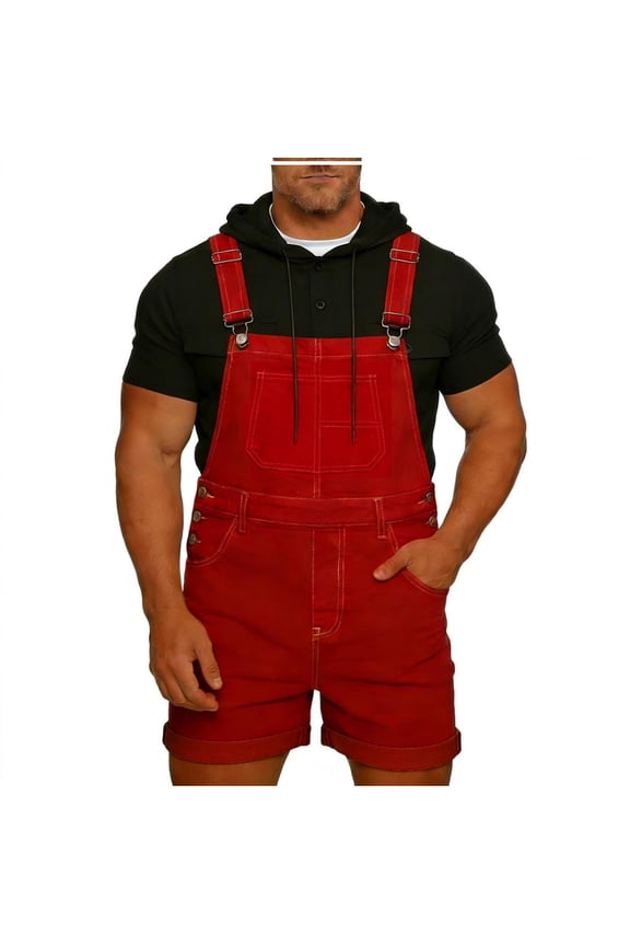 Men's Denim Bib Overalls Shorts Washed Chest Pocket Suspenders Cargo Style Casual Fashion Summer Shorts