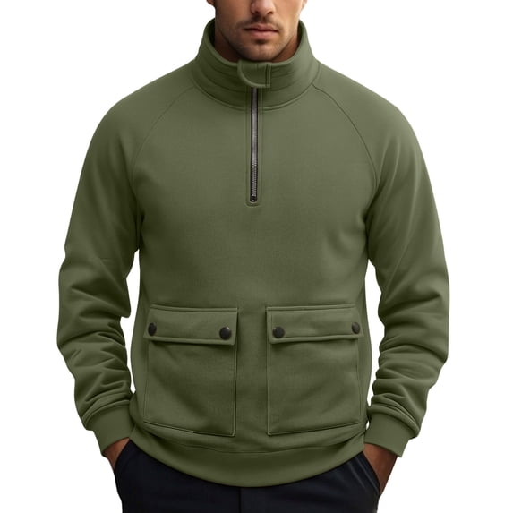 Frnrwgo Men's Half Zip Pullover Sweatshirt Heavyweight Regular Fit Dual Button Pockets Stand Collar Fall Winter Casual Top