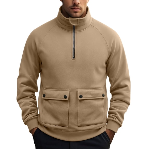 Frnrwgo Men's Half Zip Pullover Sweatshirt Heavyweight Regular Fit Dual Button Pockets Stand Collar Fall Winter Casual Top