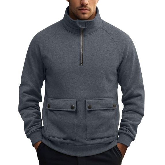 Frnrwgo Men's Half Zip Pullover Sweatshirt Heavyweight Regular Fit Dual Button Pockets Stand Collar Fall Winter Casual Top