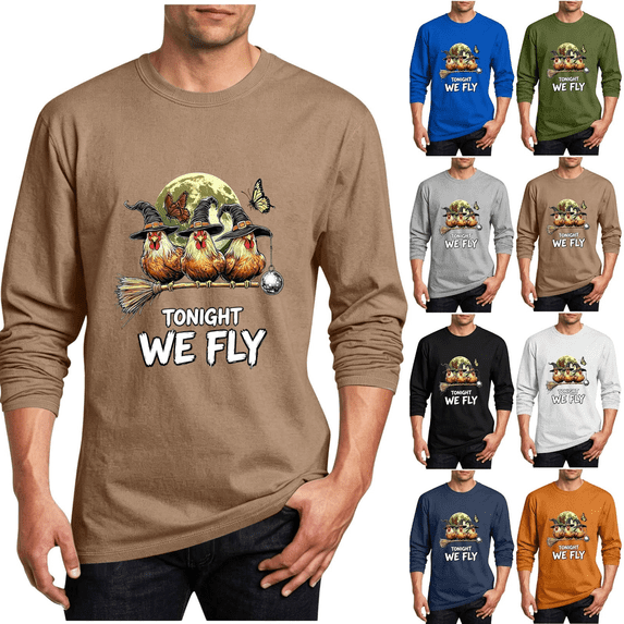 Frnrwgo Men's Halloween Graphic T-Shirt Long Sleeve Crew Neck Pullover Casual Tee for Fall