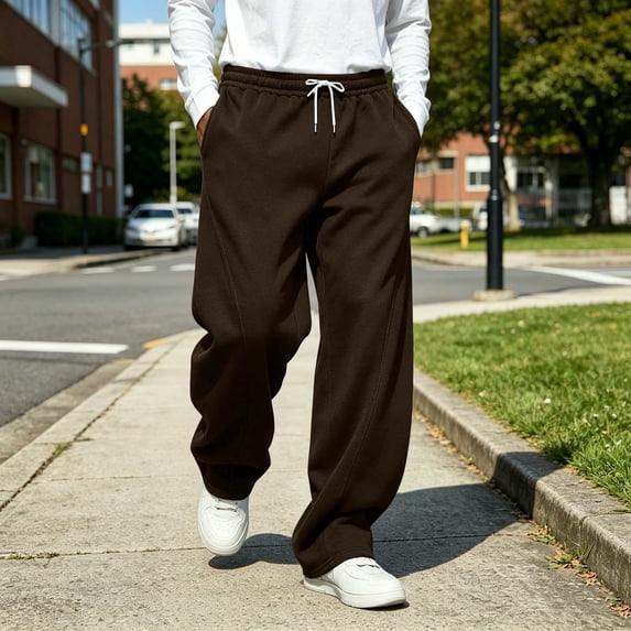 Frnrwgo Men's Heavyweight Sweatpants Loose Fit Drape Drawstring Elastic Waist Multi-Pocket Winter Streetwear Loungewear Pants