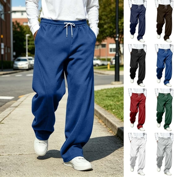 Frnrwgo Men's Heavyweight Sweatpants Loose Fit Drape Drawstring Elastic Waist Multi-Pocket Winter Streetwear Loungewear Pants