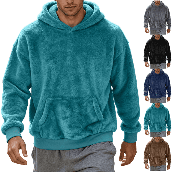 Frnrwgo Men's Hoodie Double-Sided Fleece Loose Fit Winter Casual Pullover with Kangaroo Pocket