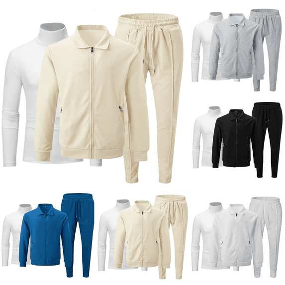 Frnrwgo Men's Jacket & Top & Pants 3-Piece Set Loose Fit Full Zip Breathable Lightweight Casual Tracksuit Outfit with Pockets