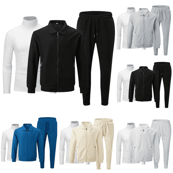 Frnrwgo Men's Jacket & Top & Pants 3-Piece Set Loose Fit Full Zip Breathable Lightweight Casual Tracksuit Outfit with Pockets