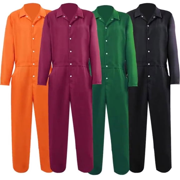 Frnrwgo Men's Jumpsuit One Piece Solid Color Long Sleeve Collared Casual Coverall Pants Set