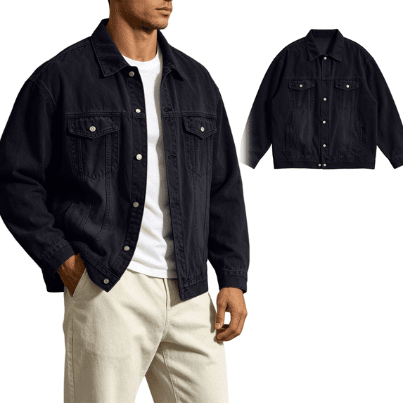 Frnrwgo Men's Soft Denim Jacket Loose Fit Vintage Washed Button Front Casual Streetwear Outerwear