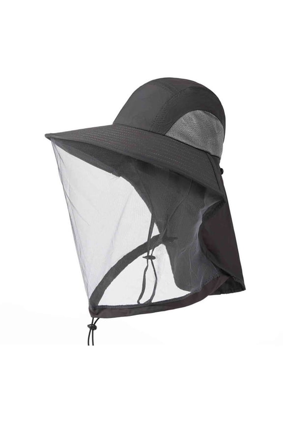 Men’s Sun Hat Mosquito Proof Fishing Bucket Cap with Mesh Veil Face Shield Adjustable Hat